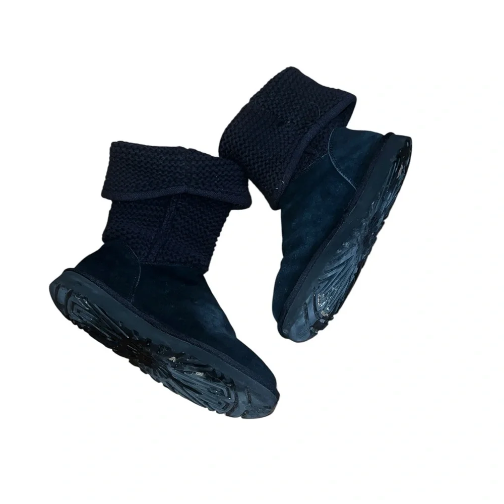 UGG Black Suede and Knit Winter Boots Size 8
